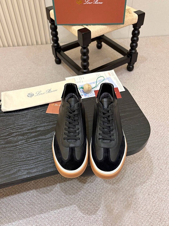 Кожаные кроссовки с мехом Loro Piana high-top
