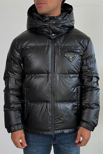 Мужской пуховик Prada logo-plaque - Black   