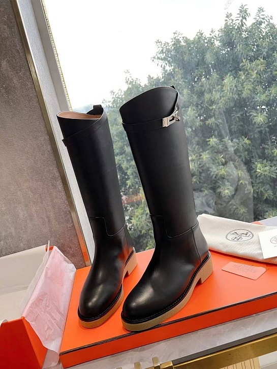 Женские кожаные сапоги Hermes Premium - Black