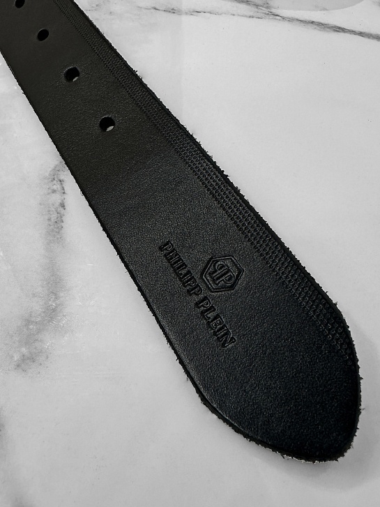 Мужской кожаный ремень Philipp Plein чёрного цвета