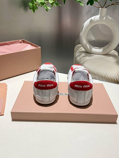 Женские кожаные кроссовки MIU MIU Premium - White / Red   