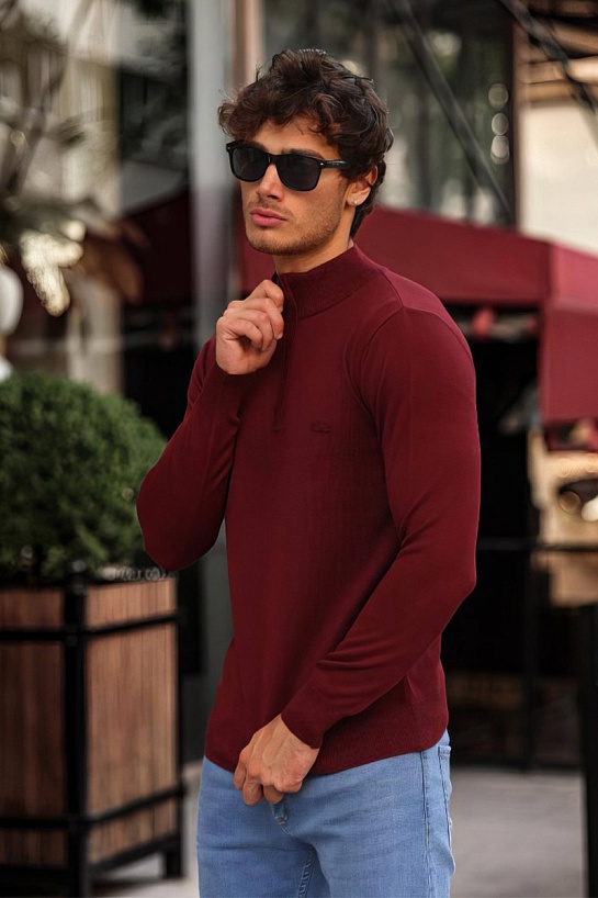 Мужской бордовый джемпер Lacoste Zip Neck