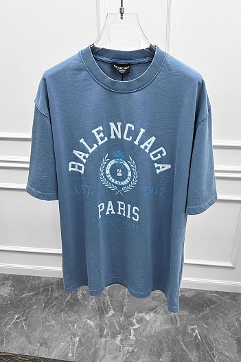 Синяя оверсайз футболка Balenciaga College est.1917   