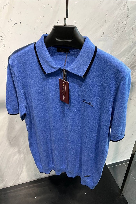 Мужское синее поло Loro Piana zip-neck