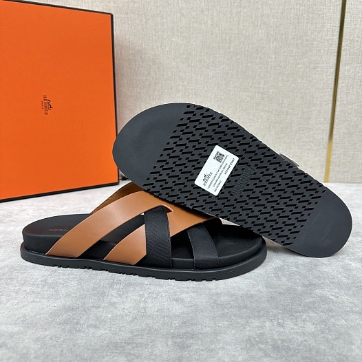 Мужские шлёпанцы Hermes Kazimir - Black / Brown   