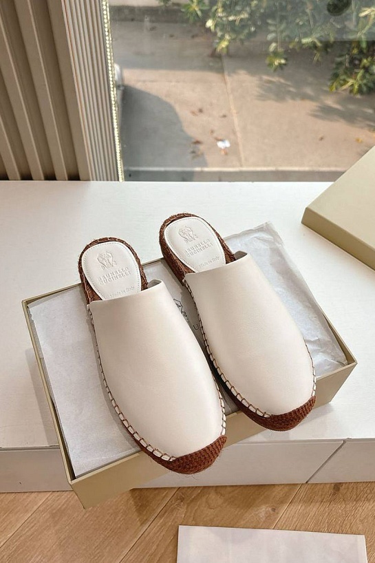 Женские кожаные шлёпанцы Brunello Cucinelli Premium - White