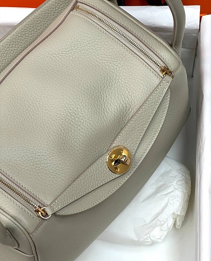Женская кожаная сумка Hermes Lindy Premium 26x18x13 см - Grey   