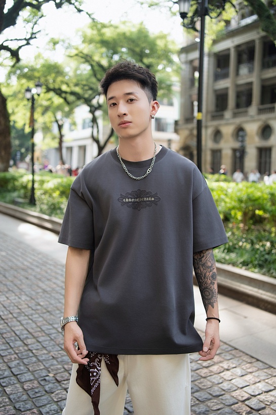 Серая оверсайз футболка Chrome Hearts Premium