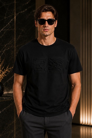 Мужская чёрная футболка Fendi FF pressed logo   