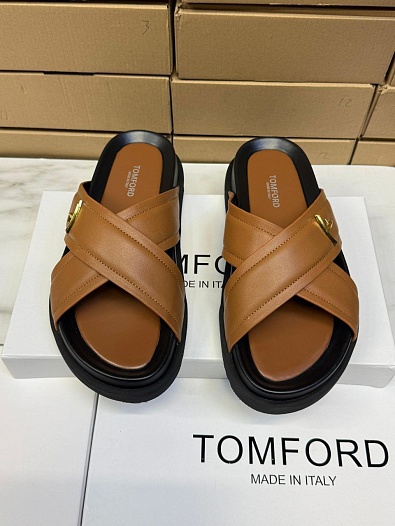 Кожаные шлёпанцы Tom Ford Preston - Brown   