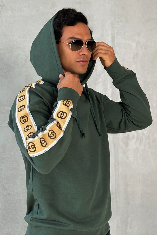 Зелёное оверсайз худи Gucci Interlocking G stripe