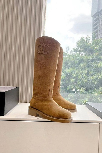 Женские замшевые сапоги Chanel Premium - Chestnut   