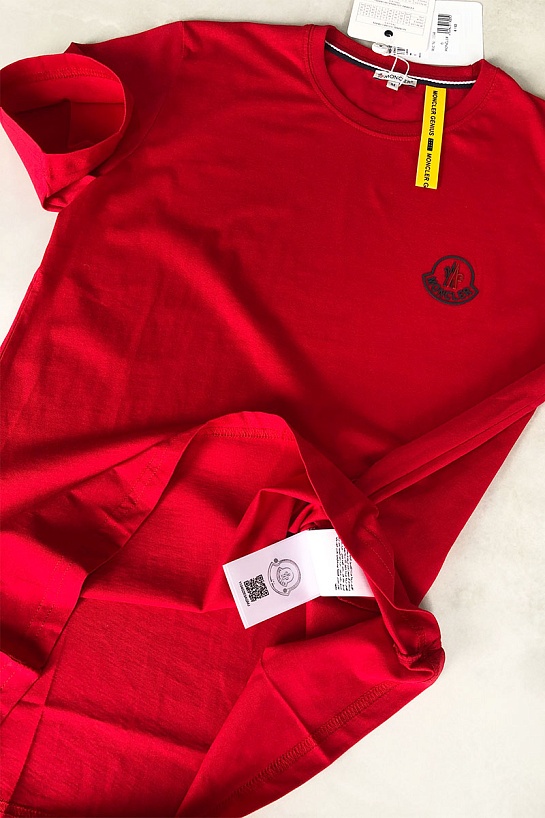 Мужская брендовая футболка Moncler Rubber Logo - Red