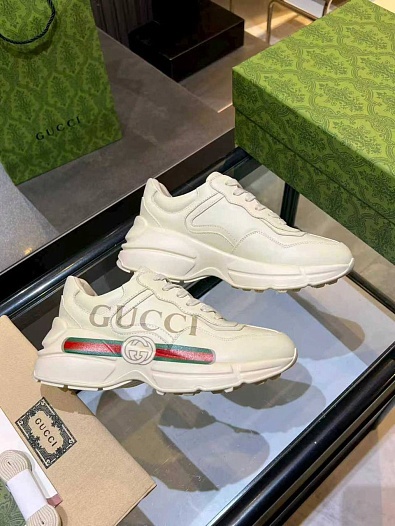 Женские кожаные кроссовки Gucci Rhyton premium   