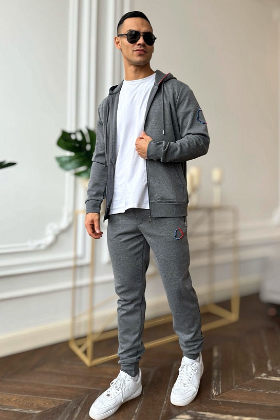 Серый спортивный костюм Moncler logo-embroidered