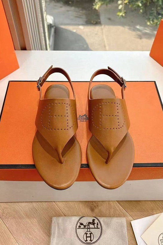 Женские кожаные сандалии Hermes Premium - Brown