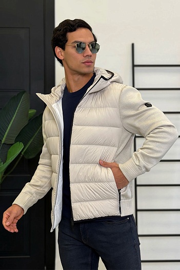 Мужская вязаная куртка Moncler logo-patch - Beige   