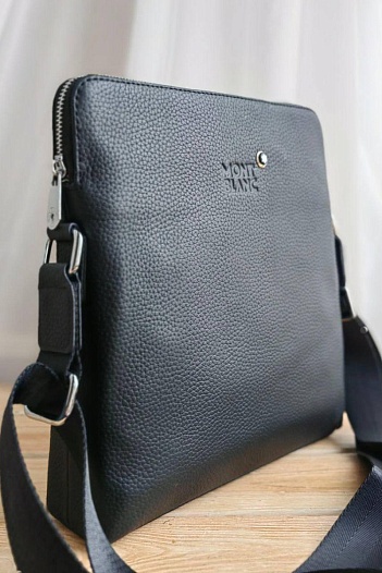Кожаная чёрная сумка-планшет Montblanc 27x26 см   
