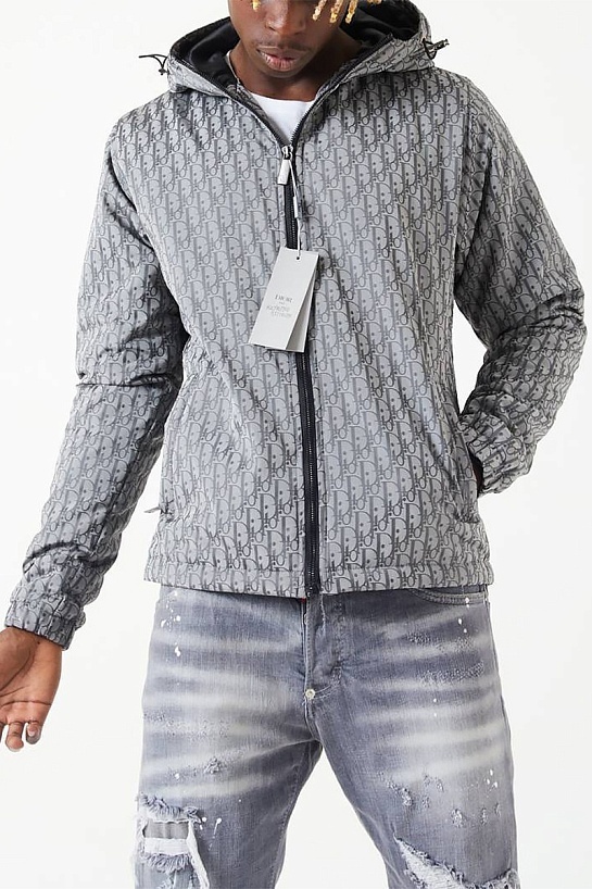 Серая мужская ветровка Dior monogram all-over