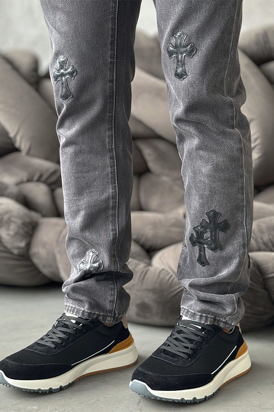 Мужские джинсы Chrome Hearts multi-patch - Black Washed