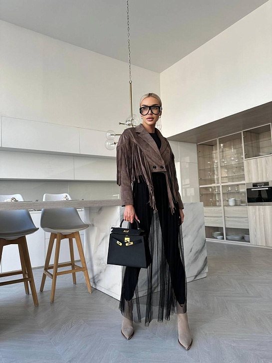 Женская замшевая косуха с бахромой Yves Saint Laurent