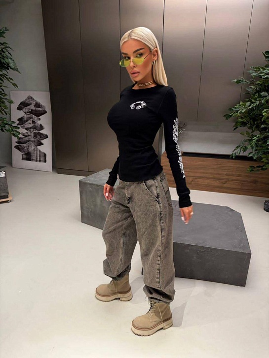 Чёрный женский лонгслив Chrome Hearts premium