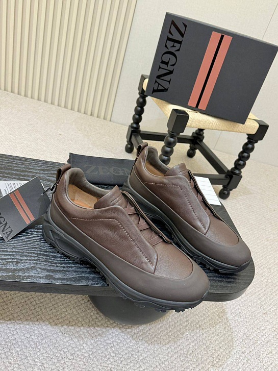Кожаные кроссовки Zegna Triple Stitch Monte - Brown