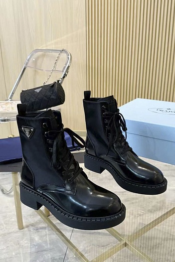 Женские кожаные ботинки Prada premium - Black   