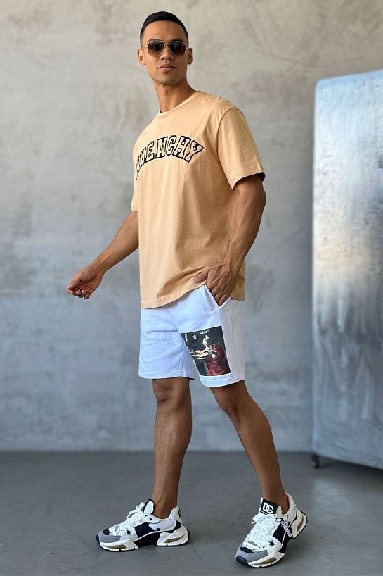 Бежевая оверсайз футболка Givenchy college logo-embroidered