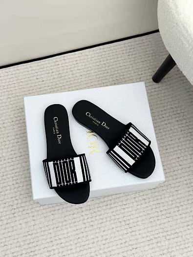Женские чёрные шлёпанцы Dior Premium   