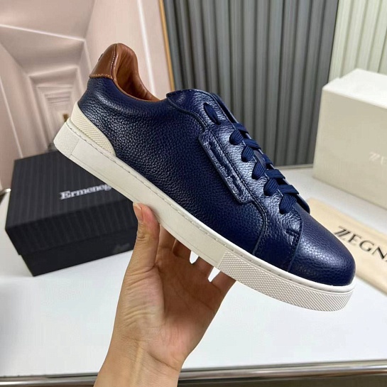 Кожаные кроссовки Ermenegildo Zegna синего цвета