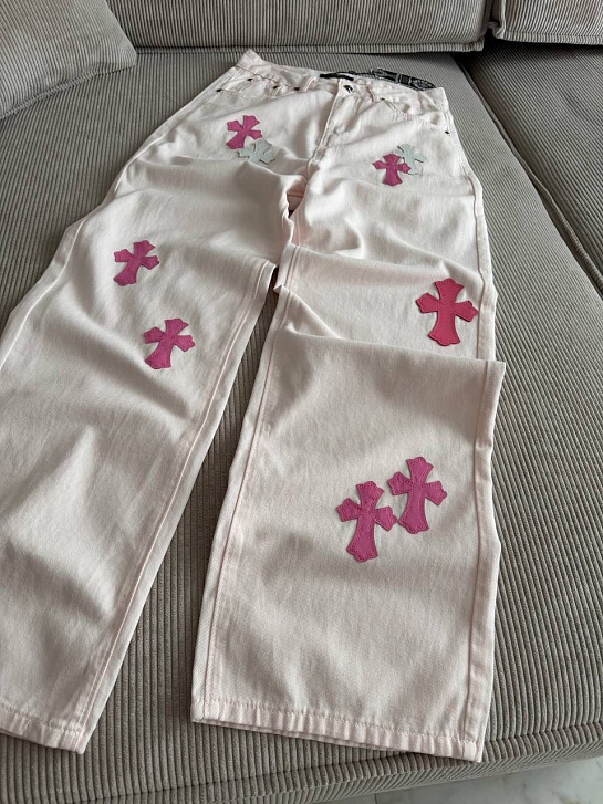 Женские прямые джинсы белого цвета Chrome Hearts premium