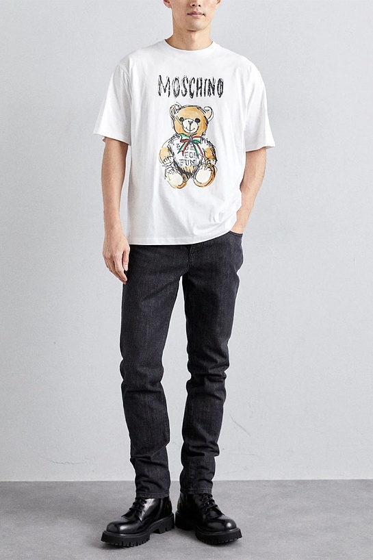 Мужская белая футболка Moschino Teddy Bear
