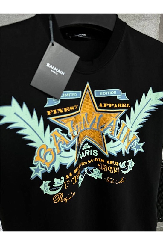 Мужская чёрная футболка Balmain Western graphic-print