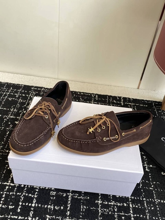 Женские замшевые лоферы Celine premium - Brown