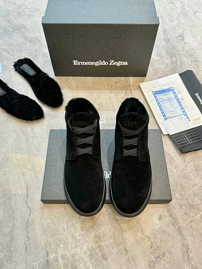 Кроссовки с мехом Ermenegildo Zegna Triple Stitch - Black   