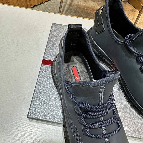 Мужские кожаные кроссовки Prada lace-up - Navy