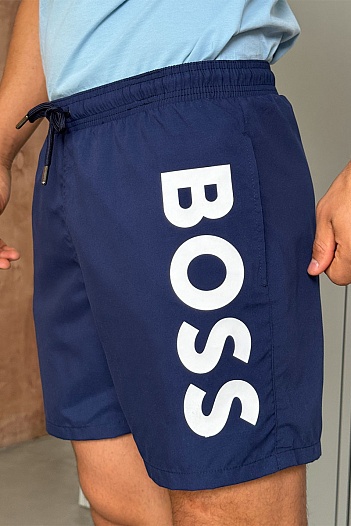 Мужские синие шорты Hugo Boss logo-print   