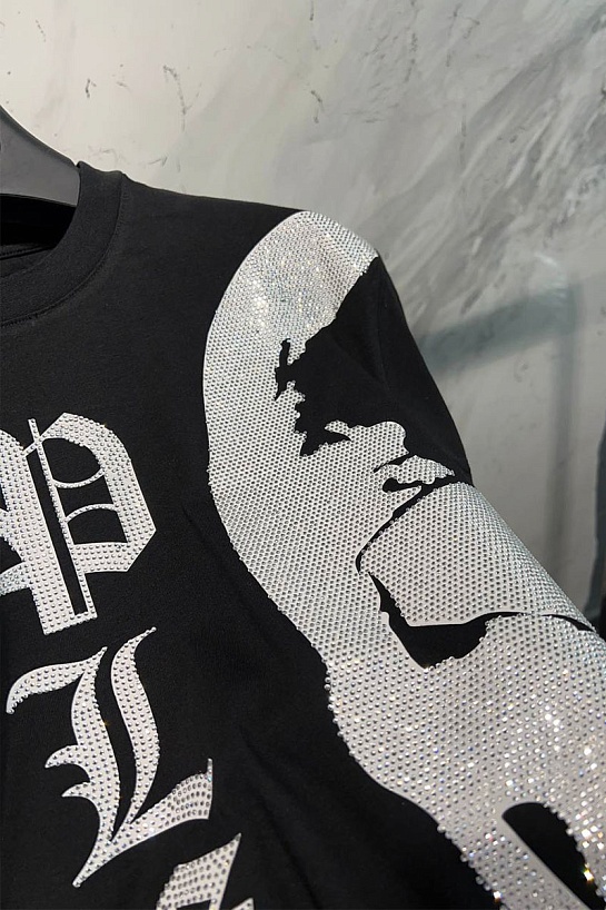 Чёрная оверсайз футболка со стразами Philipp Plein The Skull