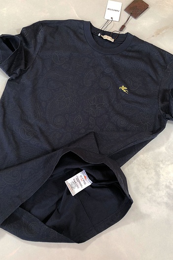 Тёмно-синяя мужская футболка Etro embroidered-logo   
