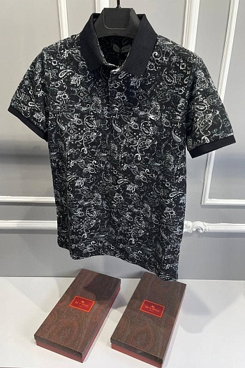 Мужское чёрное поло Etro с узором пейсли   