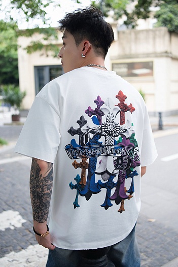 Белая оверсайз футболка Chrome Hearts Premium   
