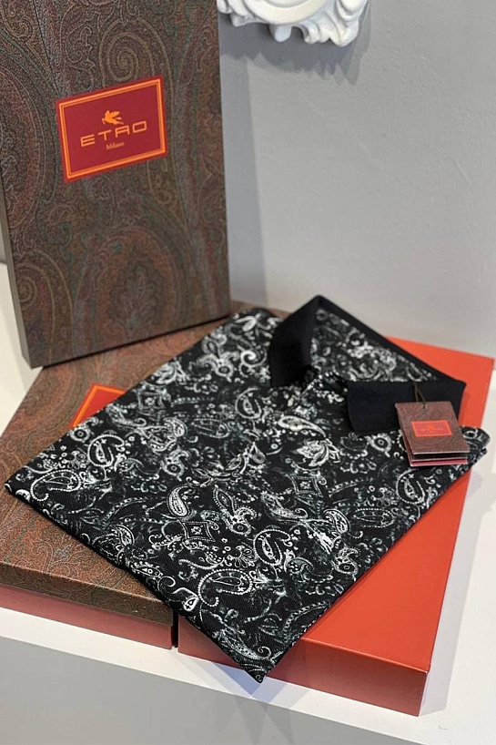 Мужское чёрное поло Etro с узором пейсли