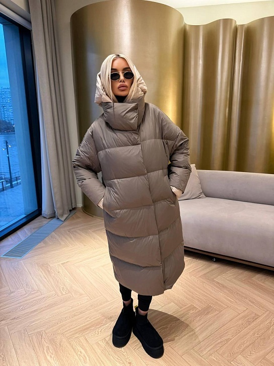 Женский пуховик с капюшоном Max Mara premium - Brown