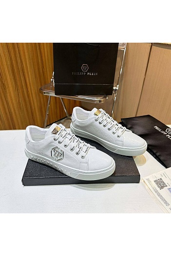 Мужские кожаные кроссовки Philipp Plein белого цвета   