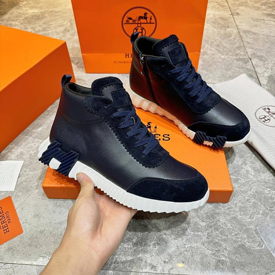 Кроссовки с мехом Hermes Bouncing high-top - Navy / White