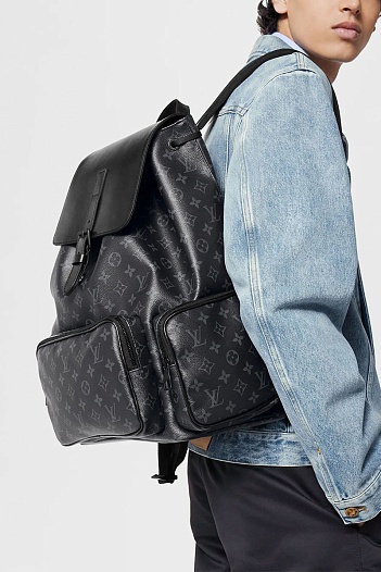 Чёрный кожаный рюкзак Louis Vuitton Trio Monogram Eclipse 44x32 см   