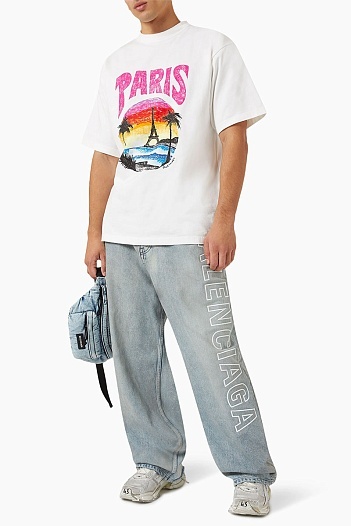 Мужская белая футболка Balenciaga Paris Tropical   