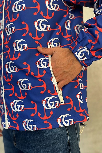 Мужская синяя ветровка Gucci Double G Anchor   