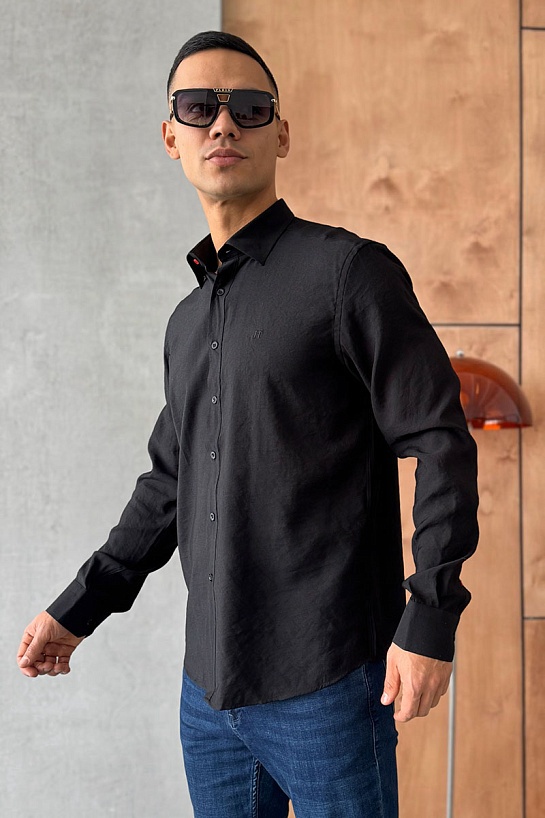 Мужская рубашка Hermes H embroidered - Black